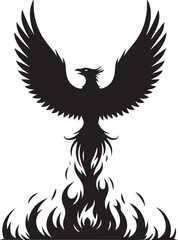 Obraz premium Powerful phoenix rising from flames bold black and white illustration