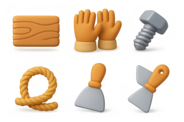 Construction and diy toolkit icons featuring gloves, tools, and hardware for design and illustration