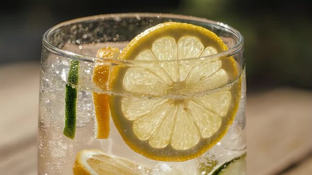 Verre rafra&icirc;chissant avec rondelle de citron en gros plan