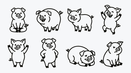 Obraz premium Cute Pig Cartoon Characters Vector Illustration for Farm Animals Design