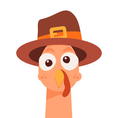 Turkey Face isolated. Character flat design. Vector illustration. Thanksgiving day decoration element for poster banner card sale