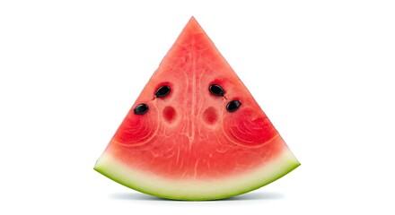 Triangular Slice of Watermelon with Seeds on White Background fruit wedge