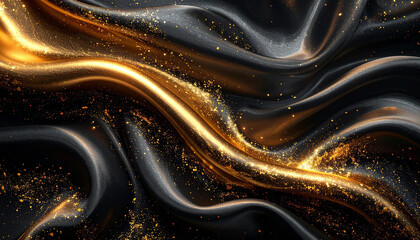 ゴールドの流線と粒子が舞う豪華背景