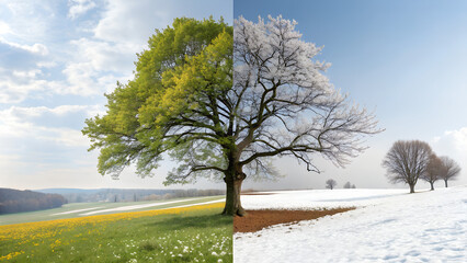 lonely tree at four seasons time lapse