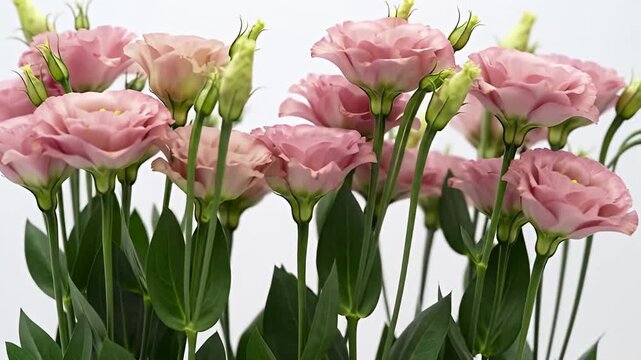 Pink Eustoma Flowers Blooming in a Garden.