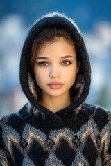 A young woman with a hooded sweatshirt on