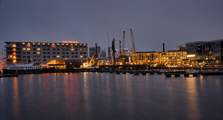Dramatic Long Exposure of Illuminated City Structures at Twilight