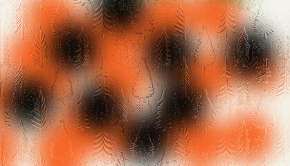 Bold Orange and Black Abstract Blurred Background with Embossed Pine Needle or Fern Texture, High-Energy Autumnal Template for Halloween and Fall Seasonal Promotions
