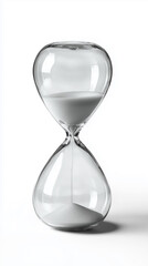 Minimal hourglass with white sand on clean white background
