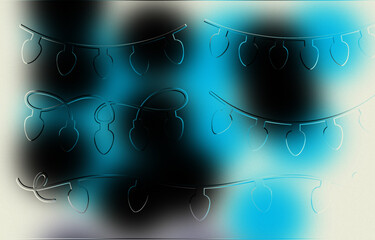 Intense Cyan and Black Abstract Blurred Background with Multiple Embossed Holiday Light Strings, Modern Ice-Themed Festive Design for Winter, Cool Events, and Technology