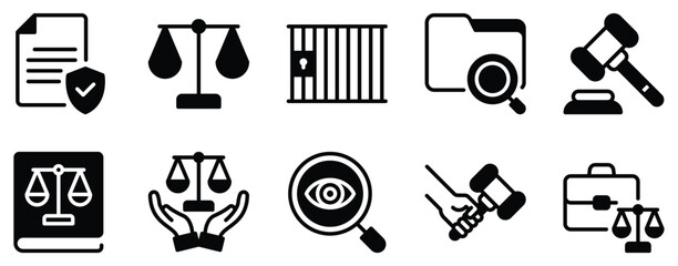 Law icon solid mix style justice vector symbol for legal app ui web court service attorney profile and regulation document design