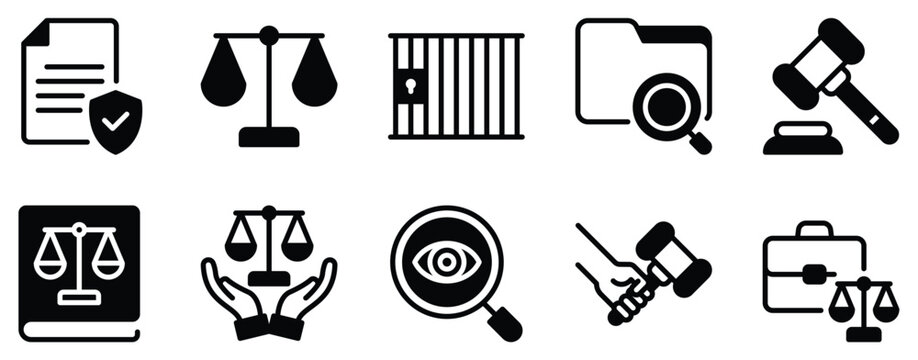 Law icon solid mix style justice vector symbol for legal app ui web court service attorney profile and regulation document design