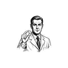 Fototapeta premium Doctor Holding Pill - Vintage Engraving Style.