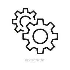 Development black line icon. Gear wheel, cogwheel sign, symbol. Advancement, progress, growth, improvement concept. Vector illustration. Editable stroke. Flat design. Isolated on a white background.
