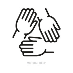 Mutual help line icon. Human hands, palms symbol. Teamwork, cohesion, partnership, support, help, success concept. Black sign. Isolated on a white background. Editable stroke. Vector illustration.