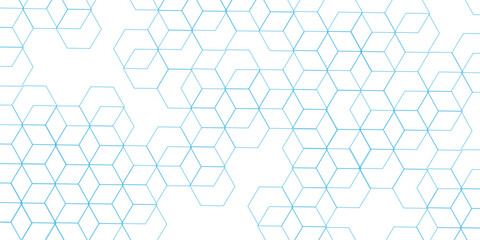 Abstract white background with blue hexagons seamless pattern and geometric in vector design. Futuristic blue neon honeycombs. Modern technology design .Minimal style website banner, decoration .
