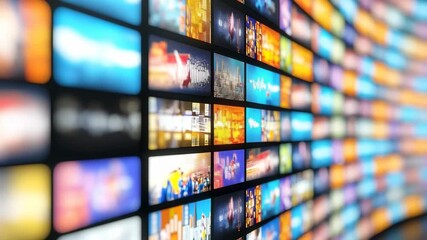 Exploring a vibrant wall display of digital images in a creative space