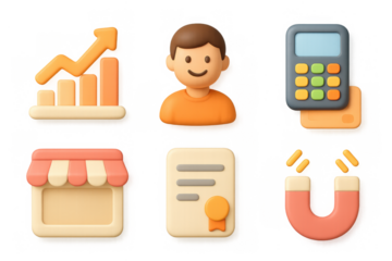 Colorful business icon set with simple designs for digital interfaces and marketing