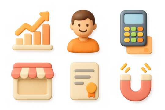 Colorful business icon set with simple designs for digital interfaces and marketing