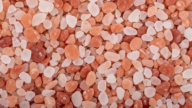 Close up full frame shot of Himalayan pink salt crystals showing various sizes and shades of pink and white - Powered by Adobe