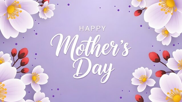 Elegant mother s day floral design with white flowers and purple background - Powered by Adobe