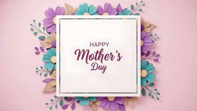 Happy mother s day floral frame on pink background with copy space