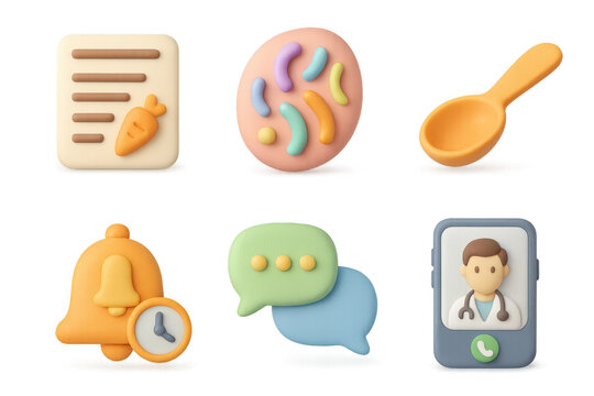 Vibrant 3d icons collection for communication and health applications