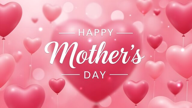Happy mother s day celebration with pink heart balloons and festive design