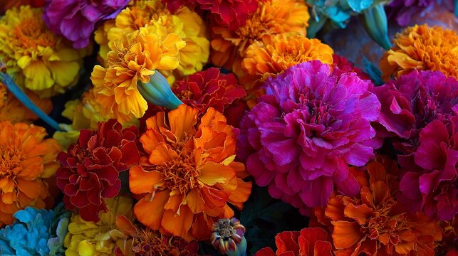 Vibrant marigolds bursting with color create a stunning floral display perfect for adding warmth and joy to any project or design - Powered by Adobe