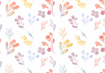 Watercolor hand-drawn pattern with pink tulips on a yellow background for decorating holidays, patterns, textiles, etc