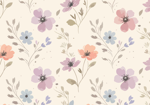 Watercolor Flower painting on baige background