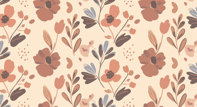 Light brown watercolor flower pattern Beautiful sweet Pink Spring Blossom seamless