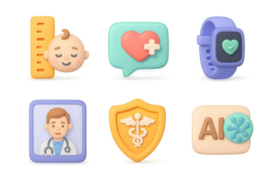 Cartoon health icons for medical design and digital applications - Powered by Adobe