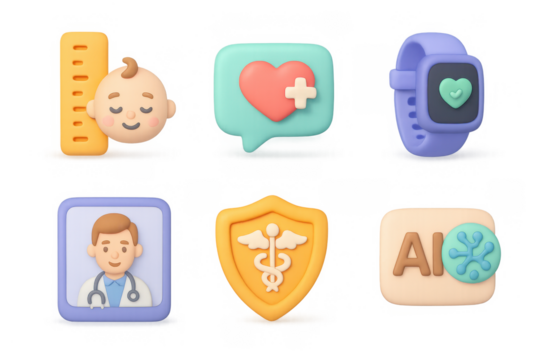 Cartoon health icons for medical design and digital applications