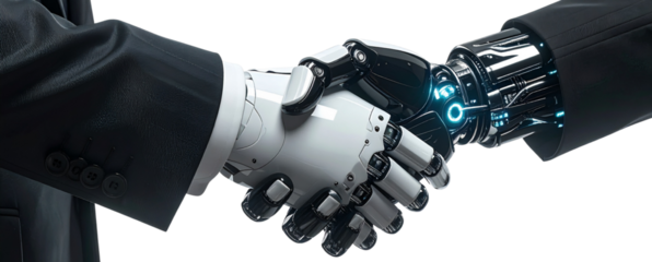 AI Android Shaking Hands with Invisible Partner, Business Negotiation Symbolism