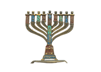 Hanukkah (Chanukah) menorah (Judaism candelabra)  isolated on transparent background for Jewish Festival of Lights and Feast of Dedication, lantern for burning candles