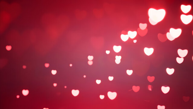 Beautiful heart bokeh lights on a vibrant red background create a romantic loving and celebratory mood