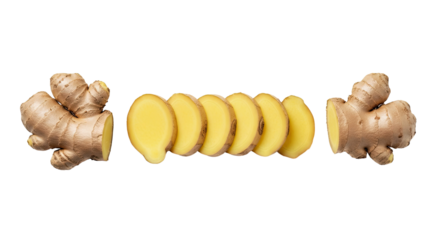 Thin Fresh Ginger Root Slices Isolated on a Clean White Background