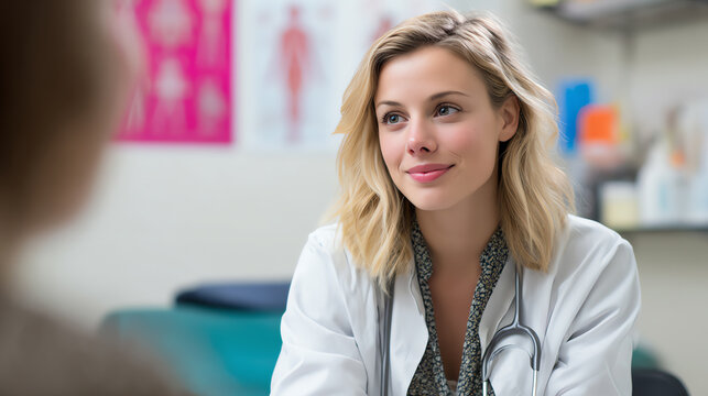 A compassionate doctor engaging with a patient in a consultation room, showcasing care and professionalism.