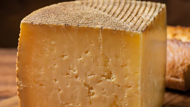 Queso manchego con embutidos ib&eacute;ricos, aceitunas y pan r&uacute;stico sobre tabla de madera