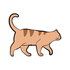 A cute cat is walking. This cartoon kitten is perfect for stickers, stationery, prints, and animal-themed designs.