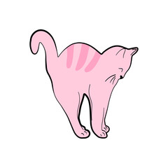 Obraz premium A cute pink cat is stretching. This cartoon kitten is perfect for stickers, stationery, prints, and animal designs