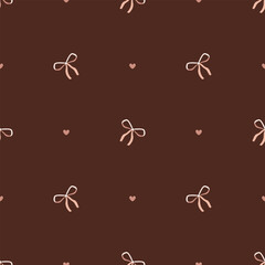 Whimsical bow with heart vector seamless pattern. Romantic background for gift wrapping, stationery, textiles, branding and wedding print projects