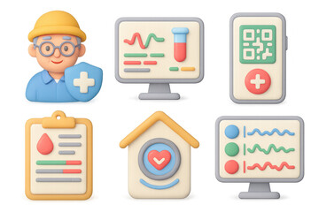 Medical icon set featuring healthcare technology and analysis for design use