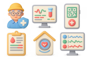 Medical icon set featuring healthcare technology and analysis for design use