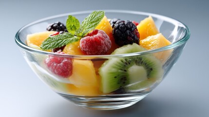 Fresh fruit salad preparation kitchen food photography bright setting close-up healthy eating concept
