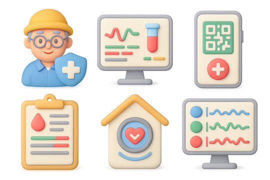 Medical icon set featuring healthcare technology and analysis for design use