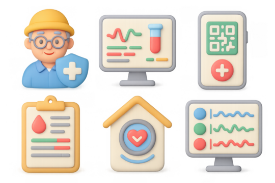 Medical icon set featuring healthcare technology and analysis for design use