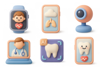 Health and wellness icon set featuring medical devices and healthcare symbols for digital use