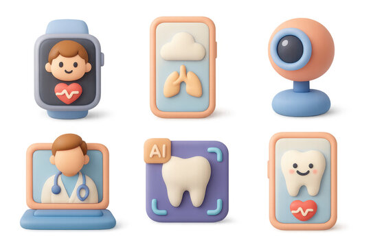 Health and wellness icon set featuring medical devices and healthcare symbols for digital use